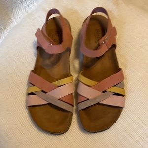 BIO-GOLD BIOGOLD ITALY CORK WEDGE STRAP SANDAL 6.5-7 LEATHER COMFORT SUPPORT
